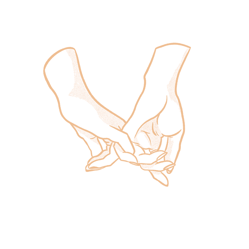 Branding Graphic, a drawing of two hands holding and locked at the pinky fingers